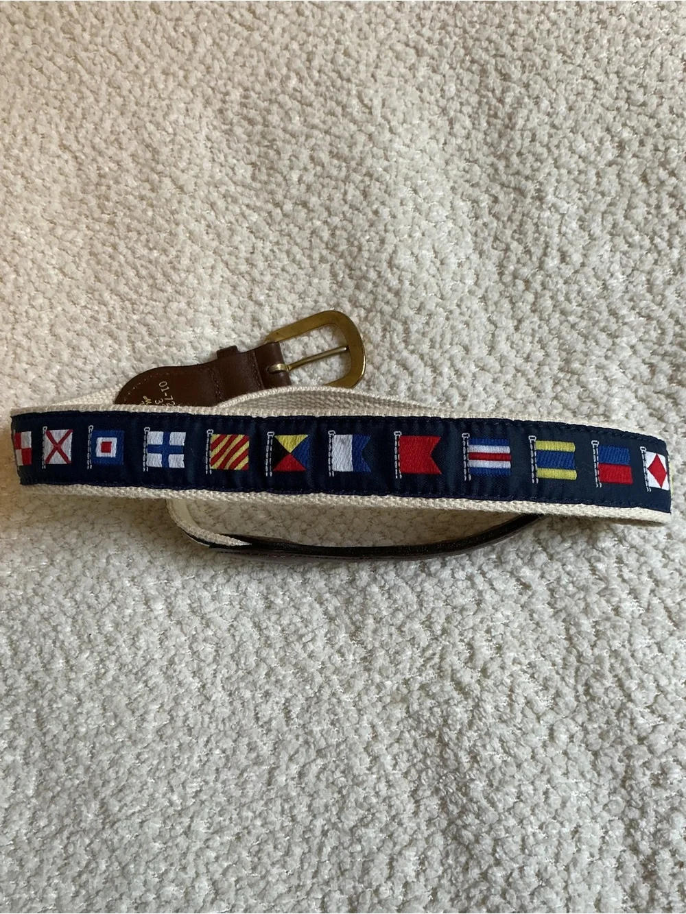 Nautica Navy Webbing Belt with Nautical Flag Embroidery Solid Brass Buckle